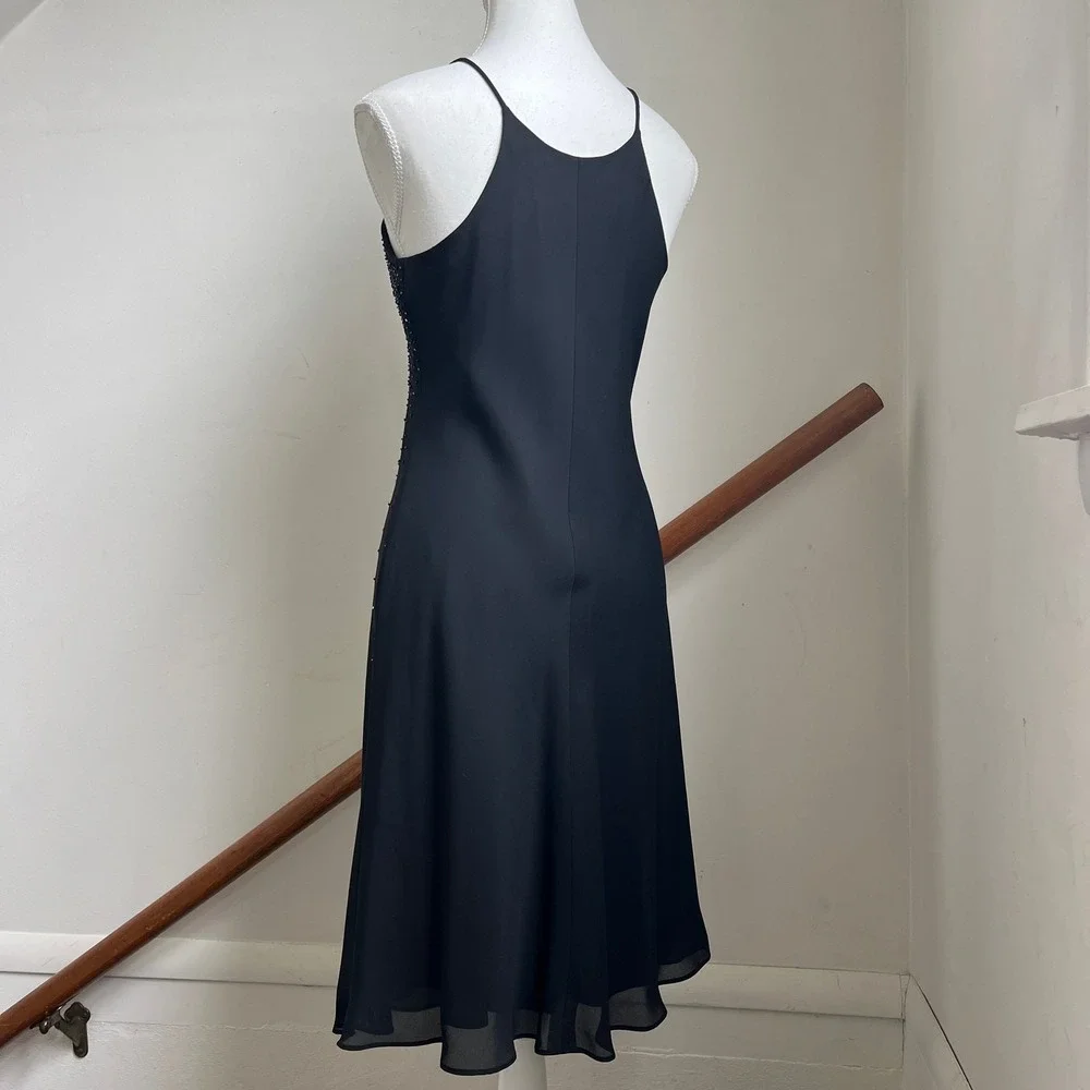 Vintage 90s black beaded formal midi‎ dress Carrie Bradshaw sparkly LBD